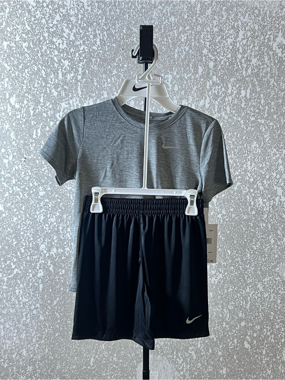 Kids Nike Gray Dri-fit Tee with Black Athletic Shorts